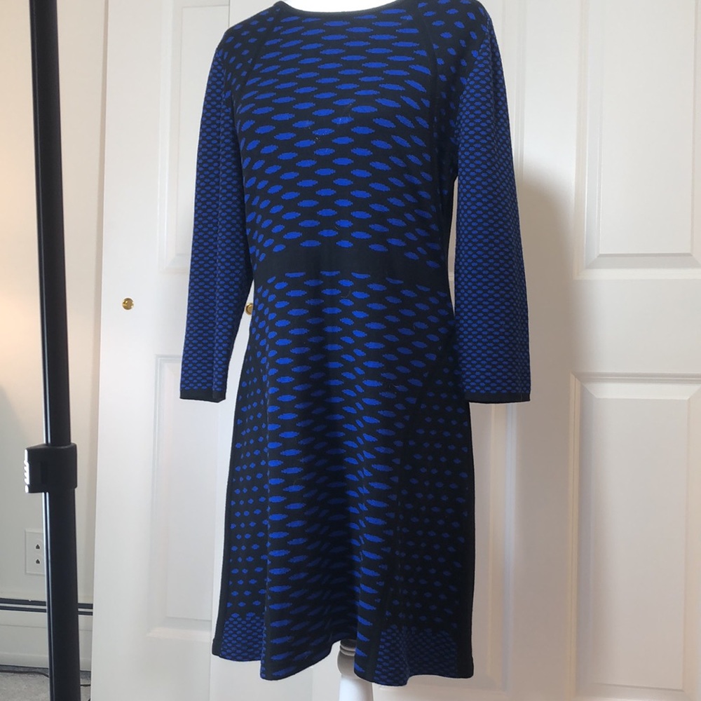 Electric Blue and Black Patterned Knit Dress